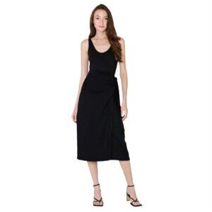 Vince Camisole Wrap Dress Womens XS Black Sleeveless Scoop Neck Midi Stretch